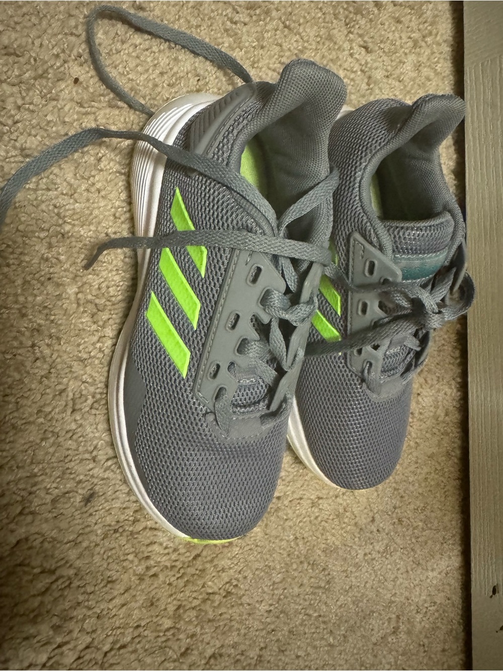 adidas Gray Sneakers with Neon Green Stripes - Kids